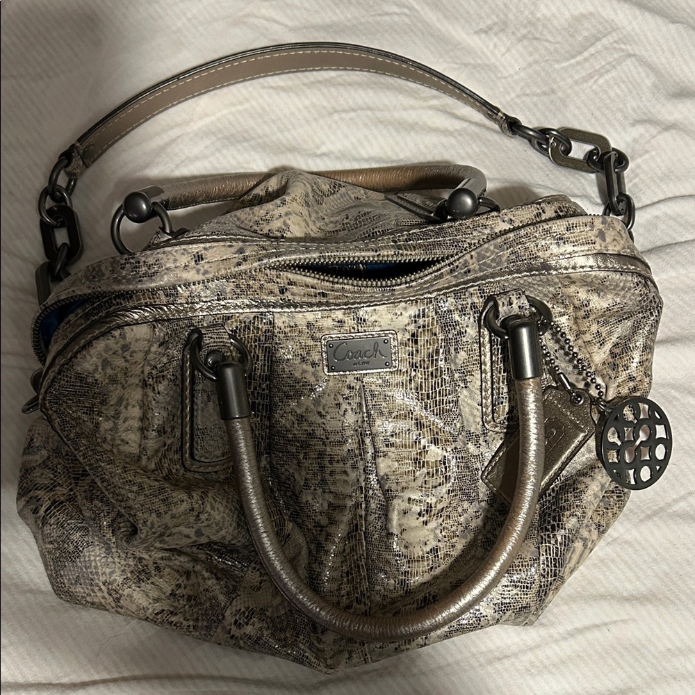Coach Snakeskin Shoulder Bag in Gray and Cream - Picture 5 of 6